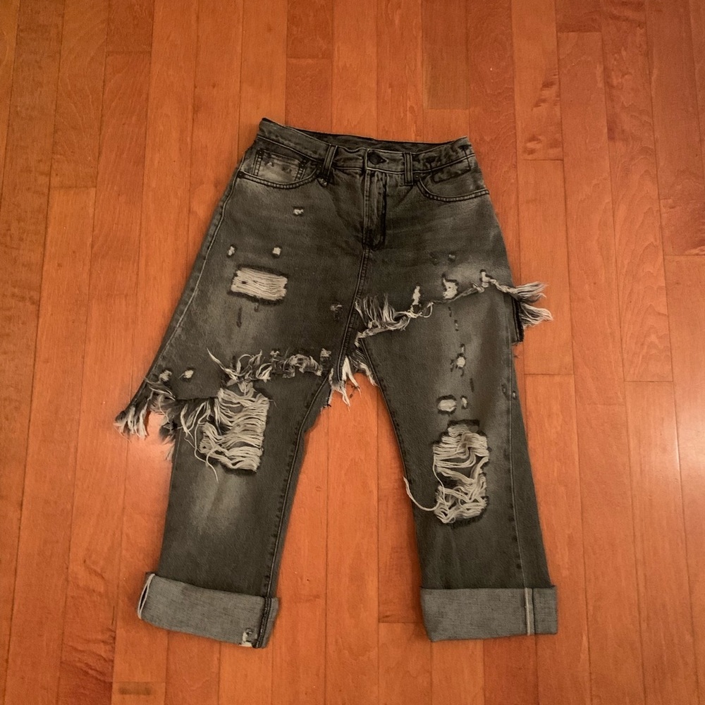 Trendy Ripped Jeans black/ gray